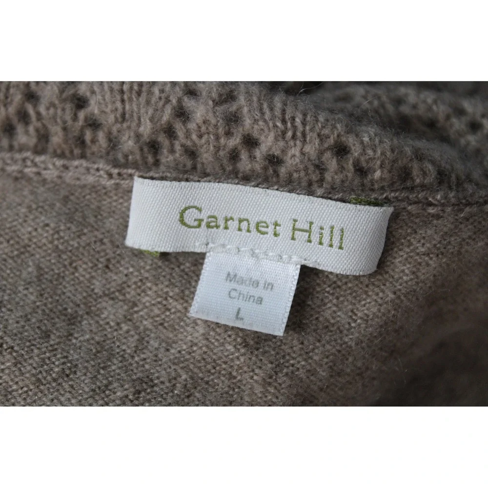 Garnet Hill L Taupe Brown Cashmere Cowl Neck Sweater Pointelle Knit 41698 - Picture 6 of 10